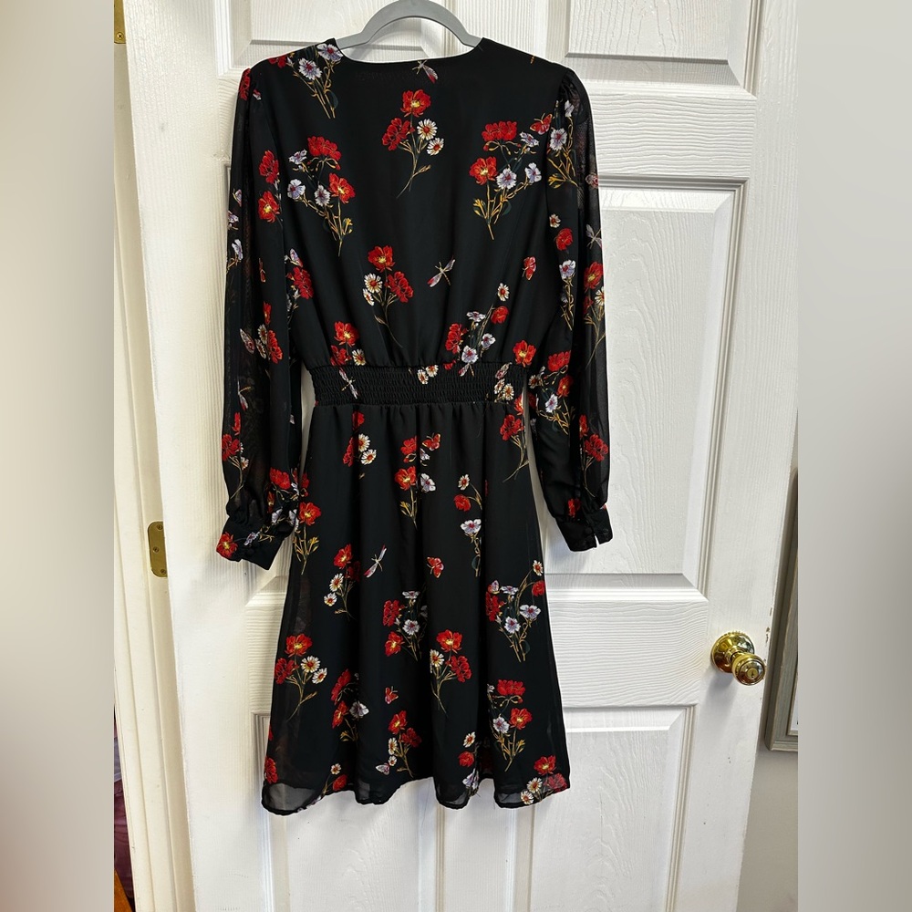 Black Floral Women's Dress - Picture 6 of 7